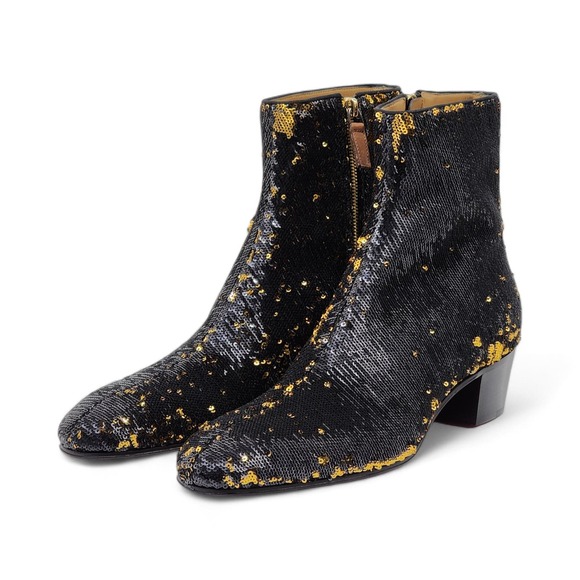 Christian Louboutin Paillettes Disco 70s Ankle Boots Black Gold 41.5 8.5 $1450 - Picture 2 of 8